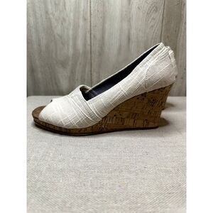 Womens 8 Toms Stella Peep Toe Natural Khaki Classic Espadrille Wedge Sz 8